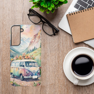 Funda Para Samsung Galaxy S22+ Furgoneta de acuarela con regalo de placa de licen
