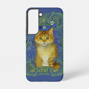 Funda Para Samsung Galaxy S22 Gatito Adorable en Estilo Art Nouveau Vintage