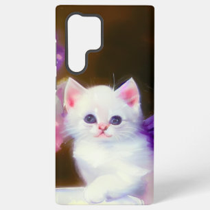 Funda Para Samsung Galaxy S22 Ultra Gatito Blanco Vintage con Lazo Morado