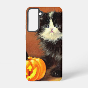 Funda Para Samsung Galaxy S21 Gatito de Halloween blanco y negro vintage