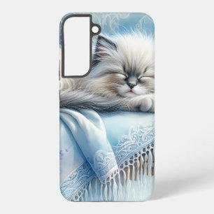 Funda Para Samsung Galaxy S22+ Gatito Durmiendo Azul Encanto de Cottage Sueño