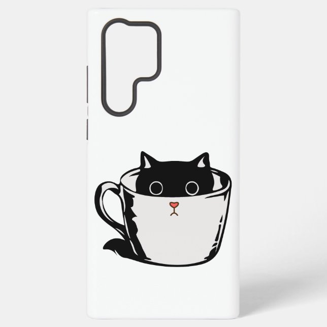 Funda Para Samsung Galaxy Gatito negro con nariz roja escondido en una taza (Reverso )