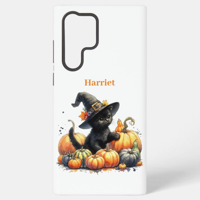 Funda Para Samsung Galaxy Gatito negro de Halloween con calabazas y Gorra de (Reverso )