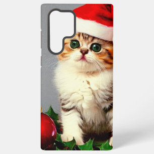 Funda Para Samsung Galaxy S22 Ultra Gatito vintage de Navidad con sombrero de Santa
