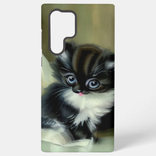Funda Para Samsung Galaxy S22 Ultra Gatito Vintage Negro y Blanco con la Lengua Fuera