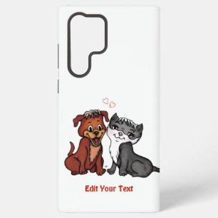 Funda Para Samsung Galaxy S22 Ultra Gatito y Cachorro, Edita tu texto