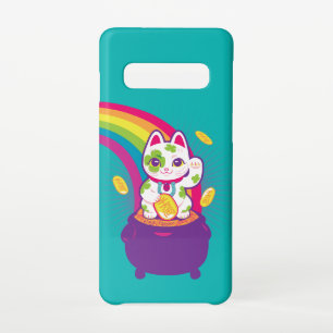 Funda Para Samsung Galaxy S10 Gato afortunado Maneki Neko Buena Luck Pot de Oro