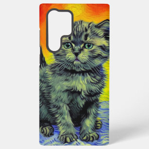 Funda Para Samsung Galaxy S22 Ultra Gato al Atardecer en la Playa al Estilo de Van Gog