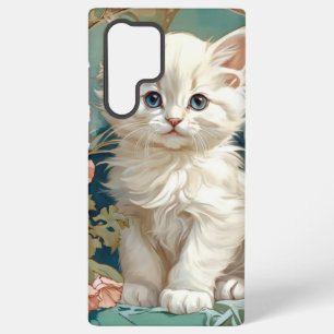 Funda Para Samsung Galaxy S22 Ultra Gato blanco estilo Alphonse Mucha