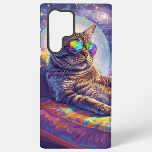 Funda Para Samsung Galaxy S22 Ultra Gato cósmico de Guay con gafas de sol arcoiris