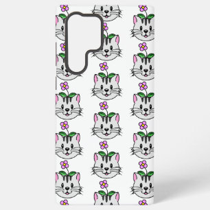 Funda Para Samsung Galaxy S22 Ultra Gato de dibujos animados lindo con una flor en la
