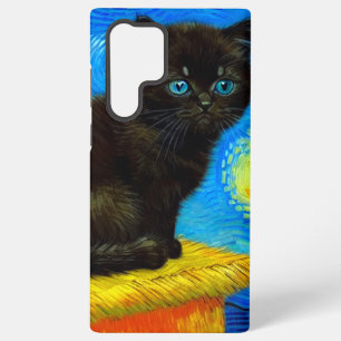 Funda Para Samsung Galaxy S22 Ultra Gato de la noche estrellada al estilo de Van Gogh