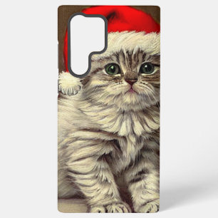 Funda Para Samsung Galaxy S22 Ultra Gato de Navidad Vintage con Sombrero de Santa