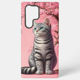 Funda Para Samsung Galaxy S22 Ultra Gato de Tabby Gato Gatito japonés Flor de cerezo G