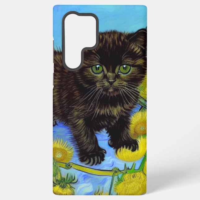 Funda Para Samsung Galaxy Gato estilo Van Gogh con girasoles (Reverso )