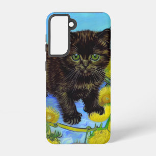Funda Para Samsung Galaxy S21 Gato estilo Van Gogh con girasoles