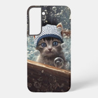Gato lindo y caprichoso en el teléfono en el baño