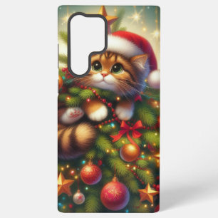 Funda Para Samsung Galaxy S22 Ultra Gato lindo y travieso en el árbol de Navidad