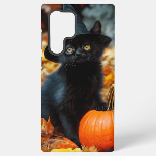 Funda Para Samsung Galaxy S22 Ultra Gato negro de Halloween y calabaza