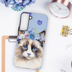 Funda Para Samsung Galaxy S22+ Gato Persa Floral Azul
