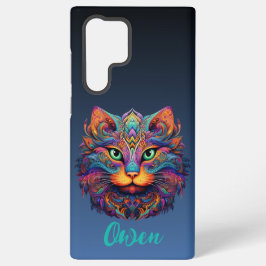 Funda Para Samsung Galaxy S22 Ultra Gato tribal colorido con nombre personalizado