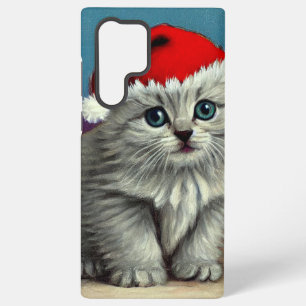 Funda Para Samsung Galaxy S22 Ultra Gato vintage de Navidad en Sombrero Santa