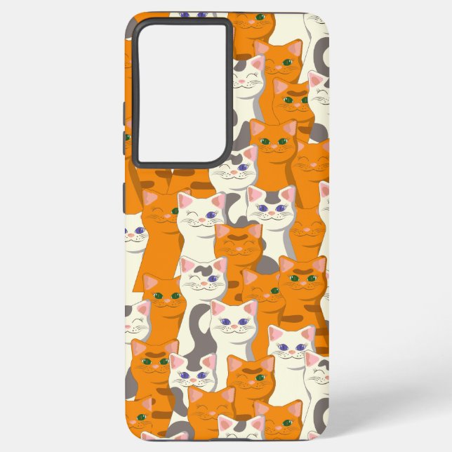 Funda Para Samsung Galaxy Gatos blancos y jengibre patrón ojos verdes ojos a (Reverso )