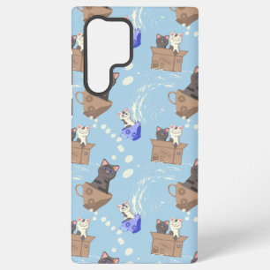 Funda Para Samsung Galaxy S22 Ultra Gatos en caja y gotas de leche en azul