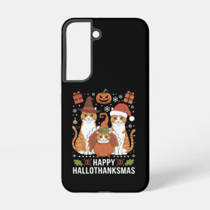 Funda Para Samsung Galaxy S22 Gatos Felices Hallothanksmas Halloween Navidad