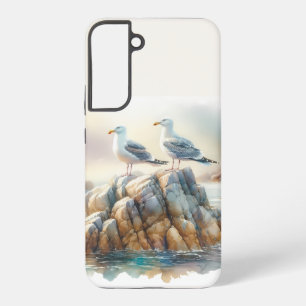 Funda Para Samsung Galaxy S22+ Gaviotas Costeras Acuarela Paisaje Marítimo