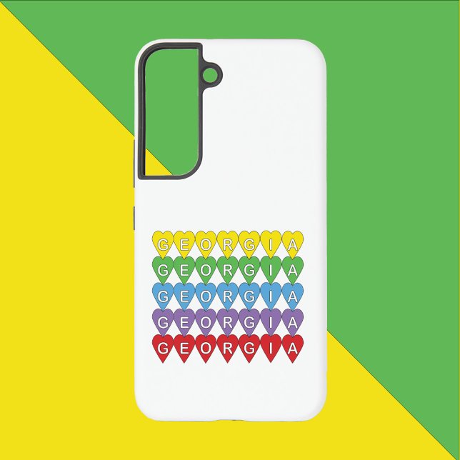Funda Para Samsung Galaxy Georgia Colorful Hearts Pattern (A phone case that says Georgia in rainbow hearts)