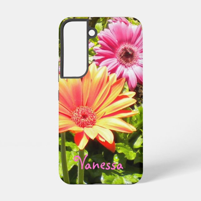 Funda Para Samsung Galaxy Gerber Daisies rosado y Naranja -* personaliza* (Reverso )