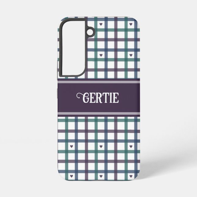 Funda Para Samsung Galaxy Gingham Corazón Morado (Reverso )