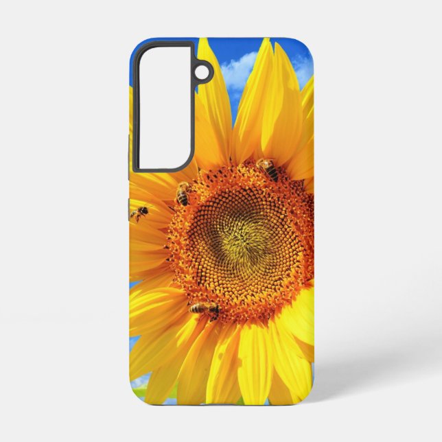 Funda Para Samsung Galaxy Girasol y abejas en el cielo azul (Reverso )