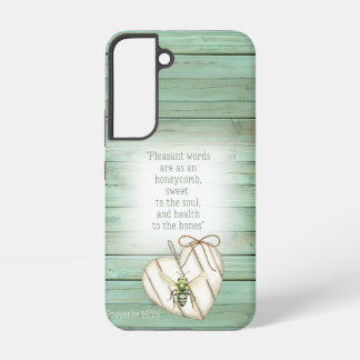 Funda Para Samsung Galaxy S22 Girly Faux Green Wood Heart Watercolor Bee Faith