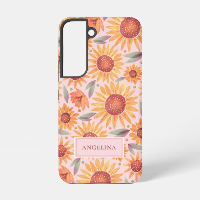 Funda Para Samsung Galaxy Girly Naranja Floral Rubor Rosa Botánico (Reverso )