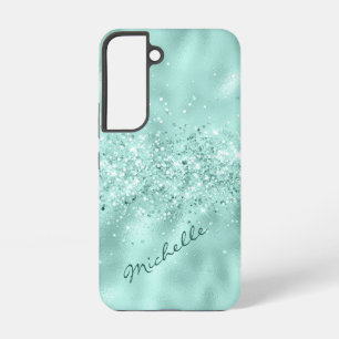 Funda Para Samsung Galaxy S22 Glam Aqua Blue Relieve metalizado Confetti