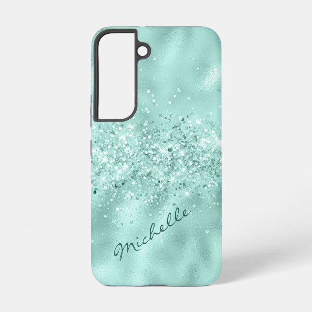 Funda Para Samsung Galaxy Glam Aqua Blue Relieve metalizado Confetti (Reverso )