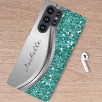 Glam Bling Personalizado Metal Plateado Verde Teal