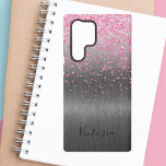 Funda Para Samsung Galaxy S22 Ultra Glam Metalizado  rosado Purpurina plateado persona<br><div class="desc">Purpurina rosado Plata Metalizado Personalizado Glam Samsung Galaxy S22 Ultra Funda. purpurina rosa de moda desplegado sobre un fondo metalizado de arma de plata. Personalice este estuche de teléfono en un monograma moderno.</div>