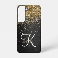 Glitter de Oro Personalizado Monograma Negro Brill