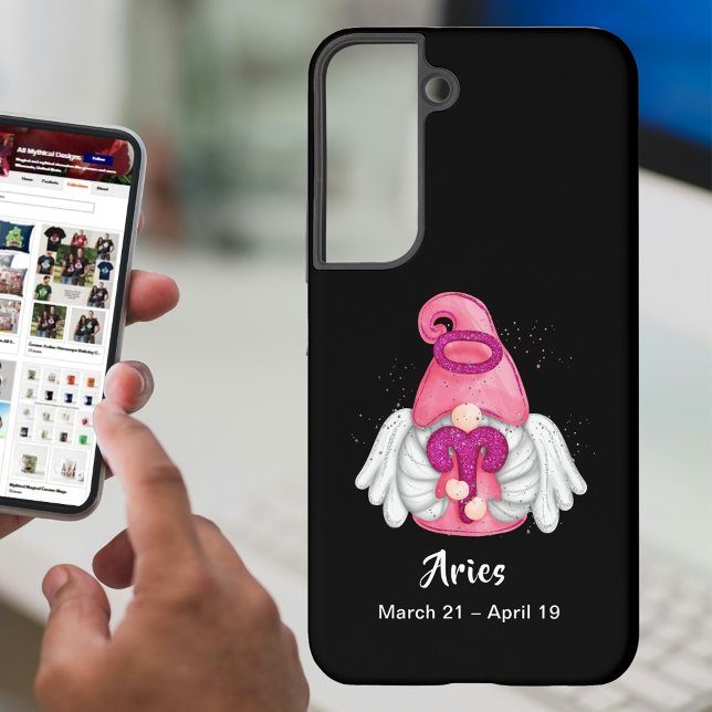 Funda Para Samsung Galaxy Gnome Aries Rótulo de Astrología Angel S22 (Gnome Aries Astrology Sign Angel S22 Samsung Galaxy Case)