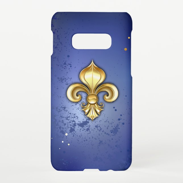 Funda Para Samsung Galaxy Gold Fleur de Lis on Blue (Reverso)