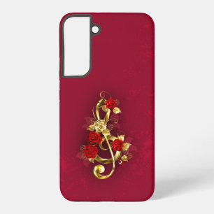 Funda Para Samsung Galaxy S22+ Golden Treble Clef con flores Rosas