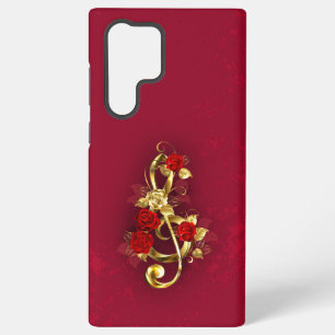 Funda Para Samsung Galaxy S22 Ultra Golden Treble Clef con flores Rosas