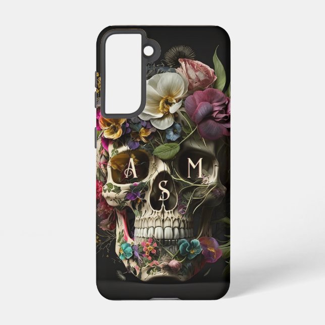 Funda Para Samsung Galaxy Gótico de cráneo floral Pagan Monograma Iniciales (Reverso )