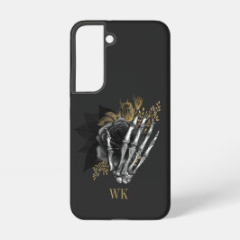 Funda Para Samsung Galaxy S22 Gótico Vintage Negro y Floral Esquelético Dorado