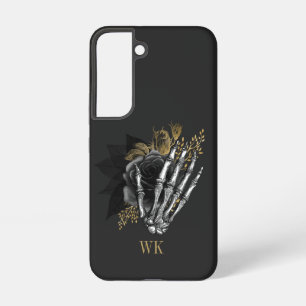 Funda Para Samsung Galaxy S22 Gótico Vintage Negro y Floral Esquelético Dorado