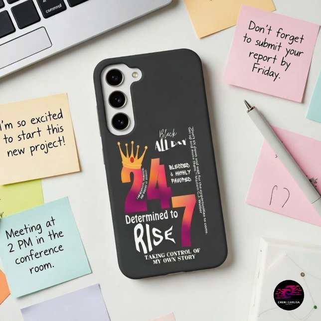 Funda Para Samsung Galaxy Gráfico de eslóganes Black All Day 24/7 (Determined to rise. One move at a time.)