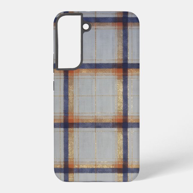 Funda Para Samsung Galaxy Gray and Navy Plaid with Gold Accent (Reverso )